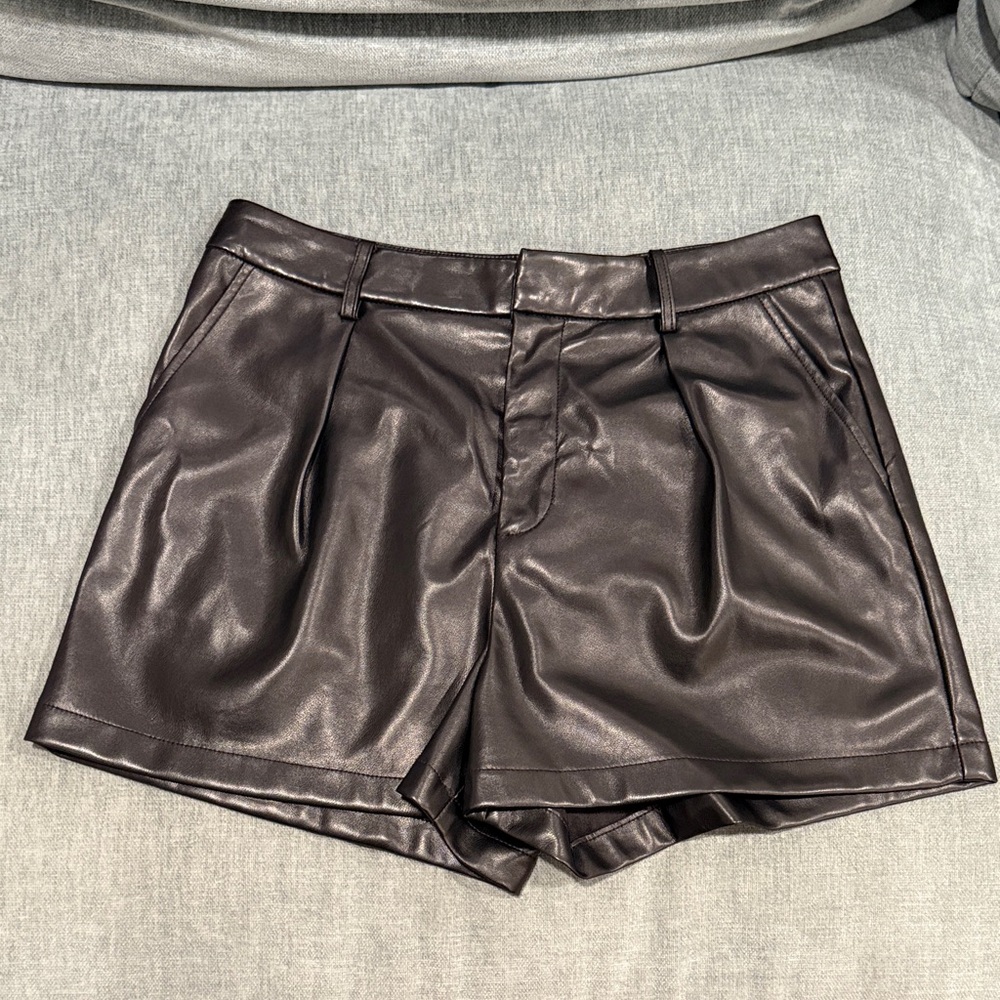 7 For All Mankind High Waist Faux Black Leather Shorts